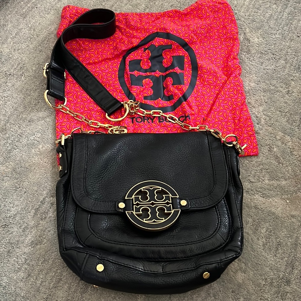 Tory Burch black crossbody with gold chain and hardware